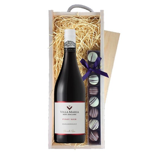 Villa Maria Pinot Noir Private Bin 75cl Red Wine & Truffles, Wooden Box